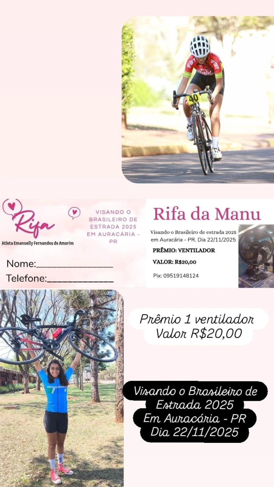 De Jaraguari para o Brasileiro de Estrada: Emanuely Fernandes lança rifa para competir no Paraná